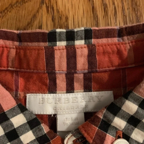 Burberry Authentic Brick Plaid Baby Collared Button Down Short Sleeve 12 Months - Picture 2 of 6